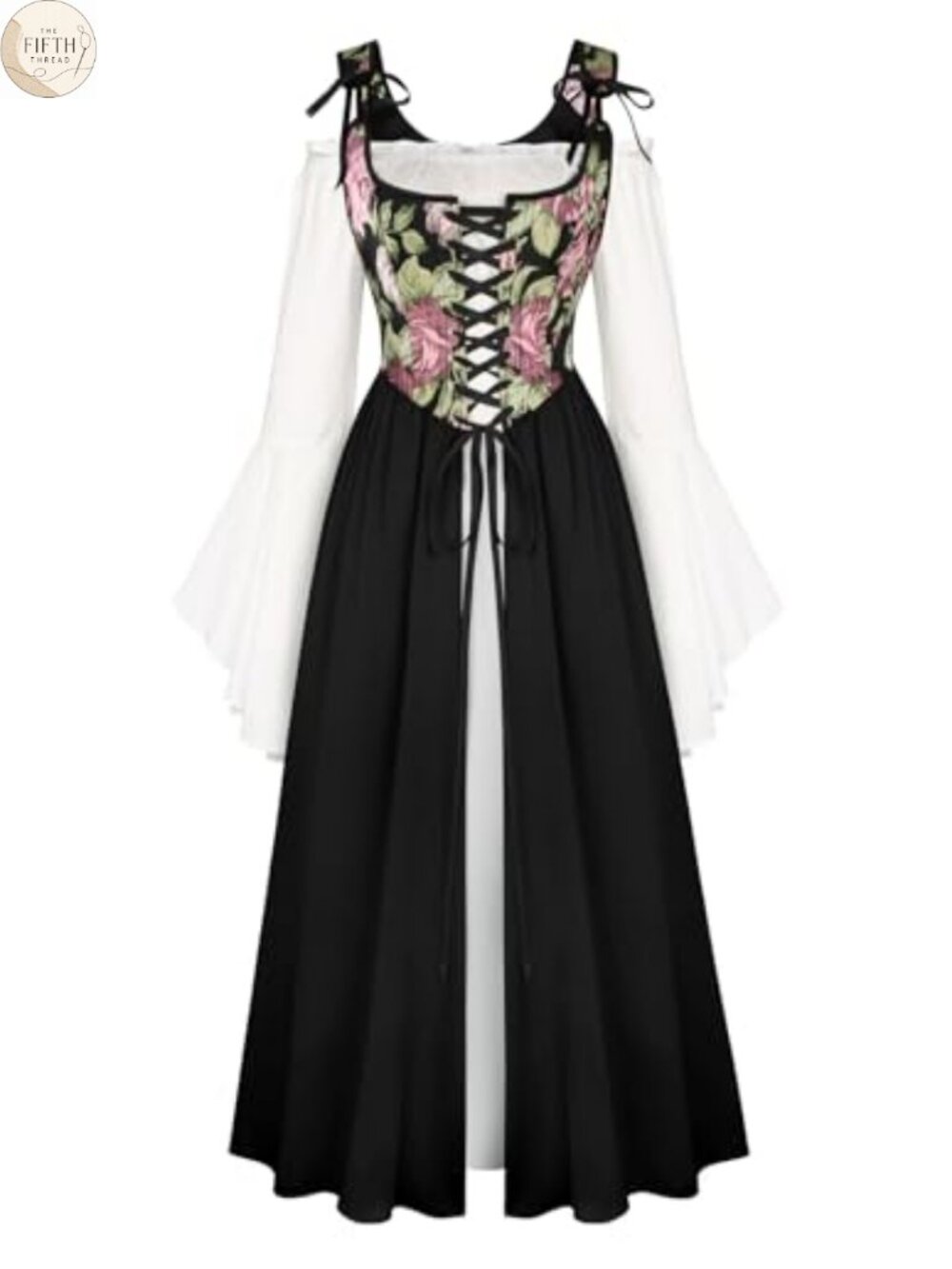 Renaissance Bell Sleeve Medieval Dress Two-Piece Corset Costume